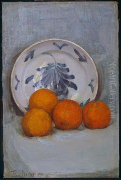 Oranges and decorated plate Oil Painting by Piet Mondrian