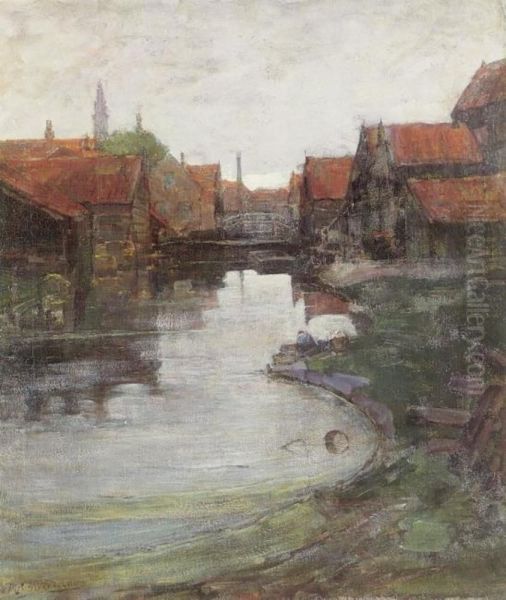 Lange Bleekerssloot with tower of the West Church Oil Painting by Piet Mondrian