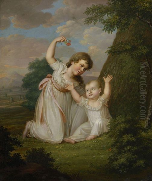 Doppelbildnis Der Schwestern Sophie Charlotte Und Emma Constanze Von Wylich-lottum Oil Painting by Johann Friedrich Bury