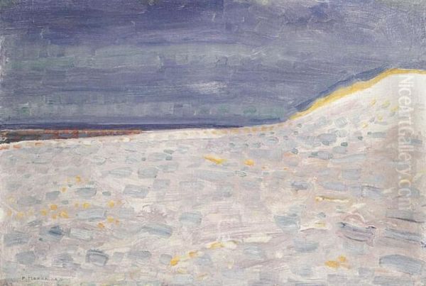 Beach with one pier at Domburg Oil Painting by Piet Mondrian