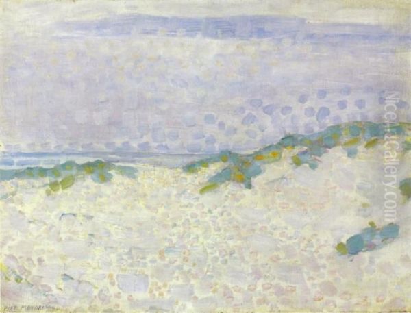 Pointillistische Studie. Dunen und Meer Oil Painting by Piet Mondrian