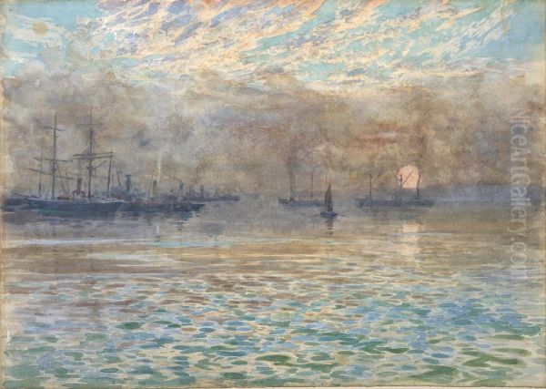 Winter morning, Wellington Harbour Oil Painting by James Nairn