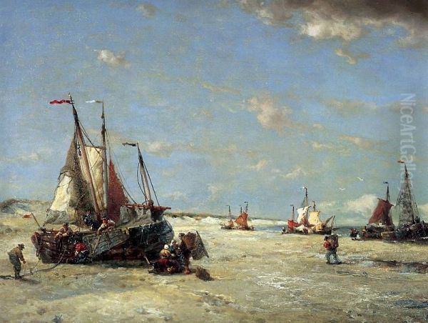 Beaching on the Belgian Coast Oil Painting by Francois Musin