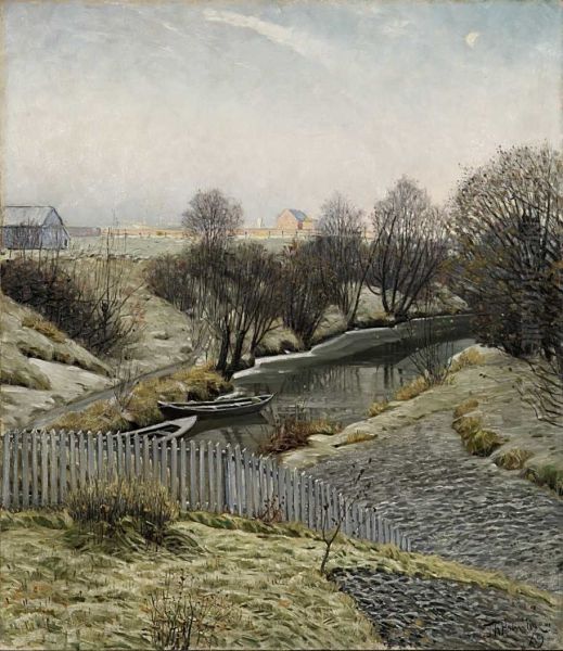 Loelvens nedre lop Oil Painting by Thorolf Holmboe