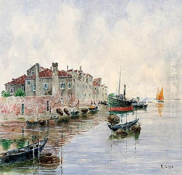 Italian Port View with Fishing Boats Oil Painting by Richard Lipps