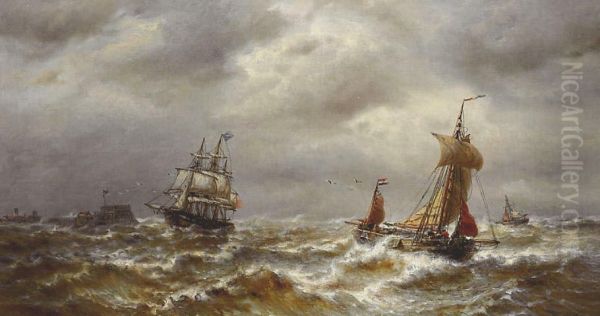 Fishermen in stormy weather Oil Painting by Francois Musin