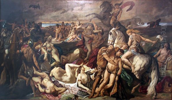 The Battle of the Amazons (Second Version) Oil Painting by Anselm Feuerbach