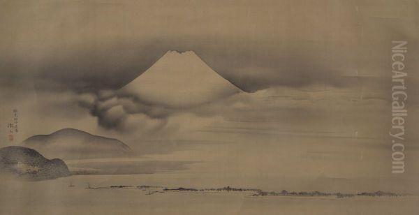 Mount Fuji and the Pine Beach at Miho. Oil Painting by Mori Tetsuzan