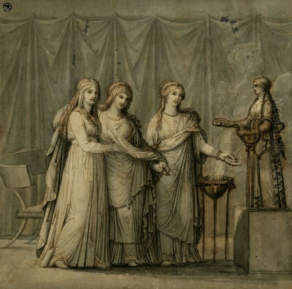 Vestal Virgins Making an Offering. Oil Painting by Jean-Baptiste Mallet