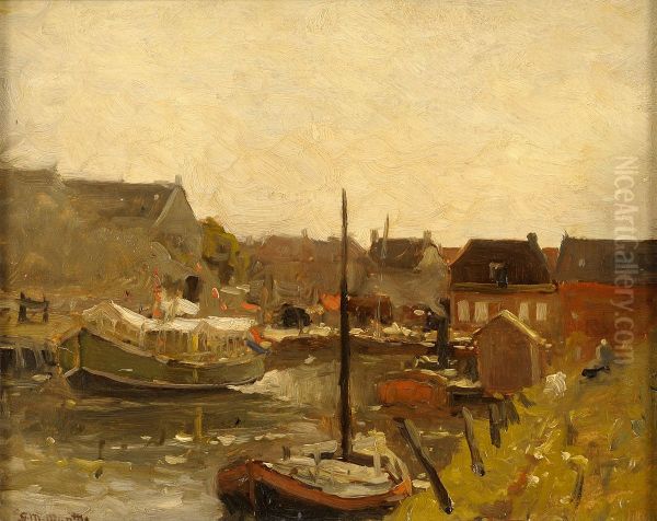 Small Fishing Harbor in the Netherlands Oil Painting by Gerhard Morgenstjerne Munthe