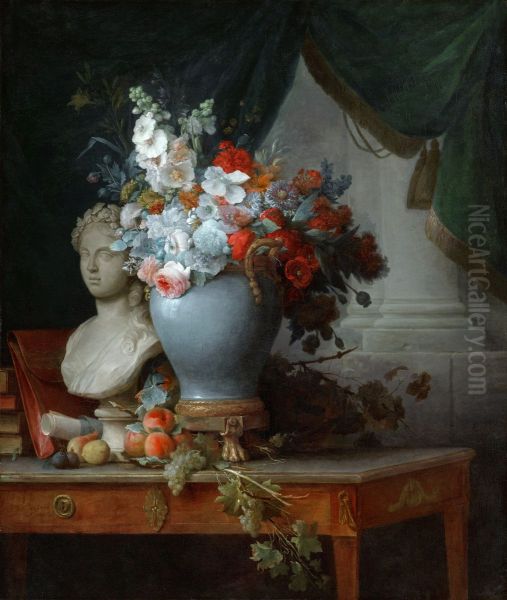 Vase of Flowers with a Bust of Flora Oil Painting by Anne Vallayer-Coster