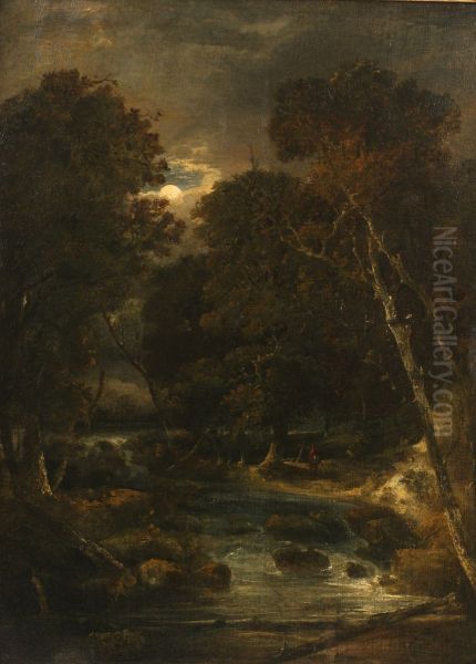 View near Thorpe; Moonlight scene. Oil Painting by John Crome