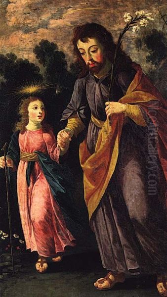 Saint Joseph and the Child Oil Painting by Josefa de Obidos