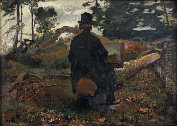 The painter Frederik Hendrik Kaemmerer at work in Oosterbeek Oil Painting by Jacob Maris