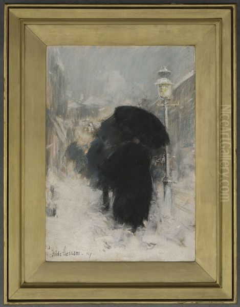 A New York Blizzard Oil Painting by Childe Hassam