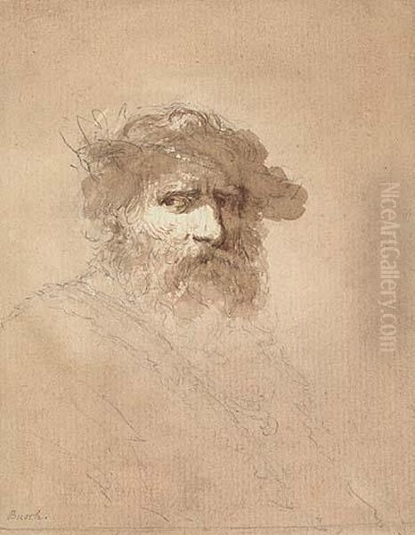 Head Of A Bearded Old Man With A Cap<</b> Oil Painting by Benedictus Busch