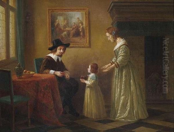 A Dutchfamily In A Historic Interior. Oil Painting by Hermanus Franciscus Busch