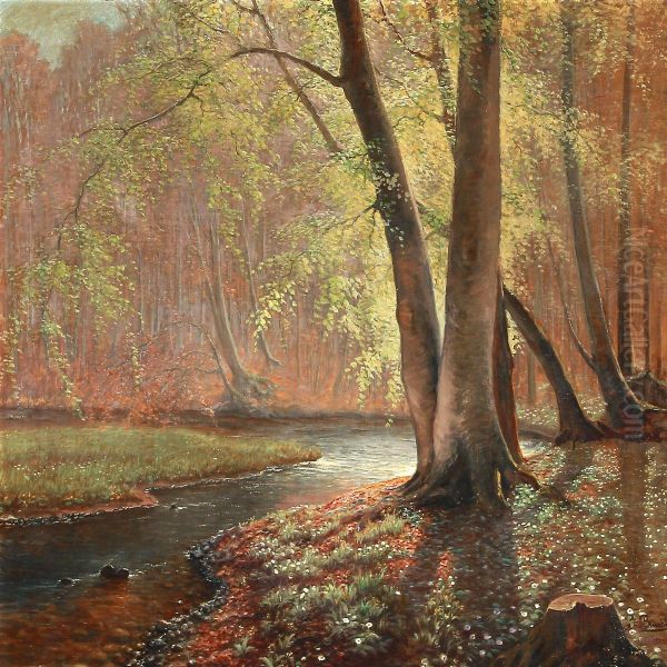 Forest Scene With A Stream Oil Painting by Peter Busch