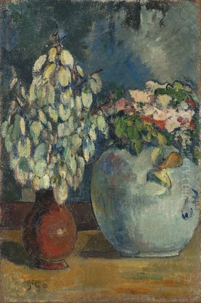 Deux vases de fleurs Oil Painting by Paul Gauguin