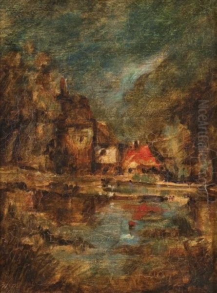 Hauser Am Weiher Oil Painting by Wilhelm Busch