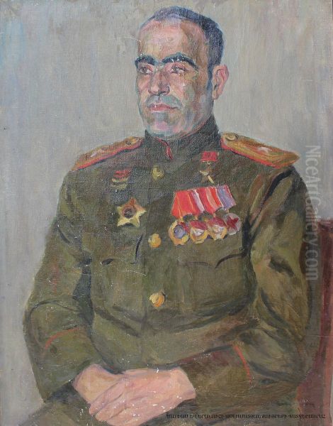 The portrait of major general Andranik Ghazaryan Oil Painting by Eranuhi Aslamazyan