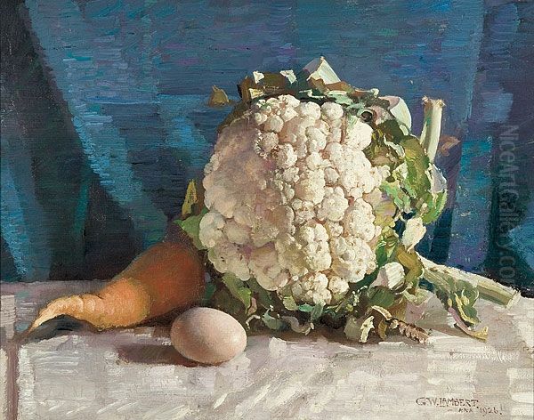 Egg and cauliflower still life Oil Painting by George Washington Lambert