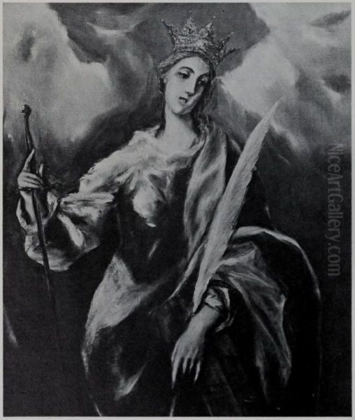 Saint Catherine with Crown and Palm Branch Oil Painting by El Greco