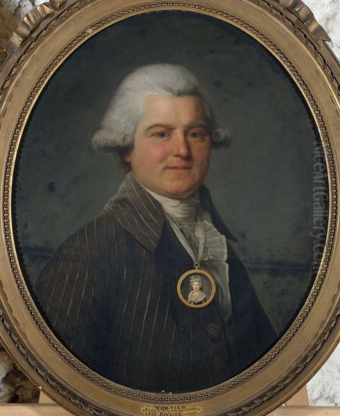 Portrait d'homme portant en sautoir un medaillon a l'effigie de sa femme Oil Painting by Antoine Vestier