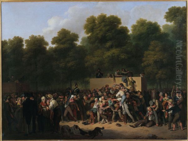 Distribution de vin et de comestibles aux Champs-Elysees, a l'occasion de la fete du roi Oil Painting by Louis-Leopold Boilly