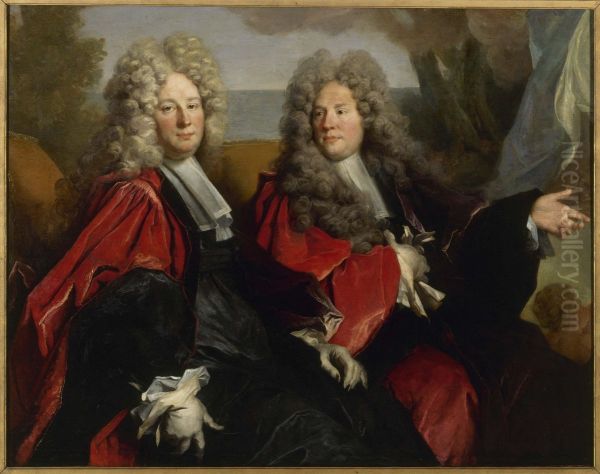 Portrait de deux echevins en fonction en 1702 : Hugues Desnotz, a droite, et un inconnu, suppose Boutet, a gauche (fragment) Oil Painting by Nicolas de Largilliere