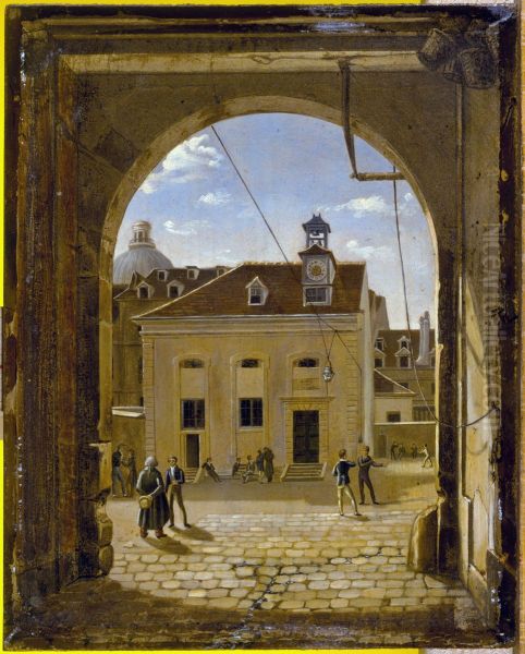 La cour du college Sainte-Barbe, rue de Reims Oil Painting by Etienne Bouhot