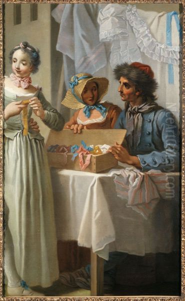 Le marchand de rubans (fragment) Oil Painting by Etienne Jeaurat