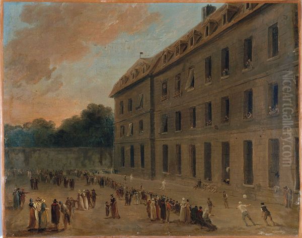 Recreation des prisonniers a Saint-Lazare : la partie de ballon Oil Painting by Hubert Robert