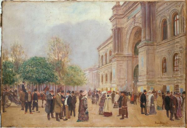 La sortie du Salon, au Palais de l'Industrie Oil Painting by Jean Beraud