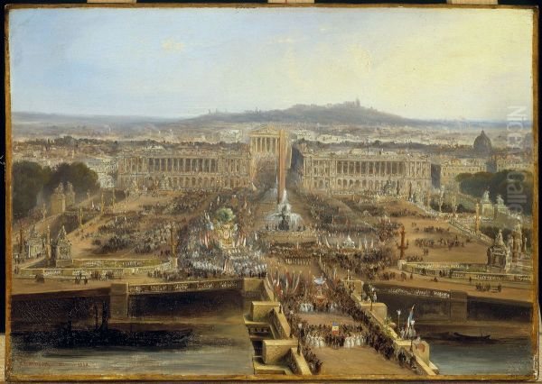 Fete de la Concorde, le 21 mai 1848 : defile sur la place de la Concorde des corporations ouvrieres se rendant au Champ-de-Mars Oil Painting by Jean-Jacques Champin