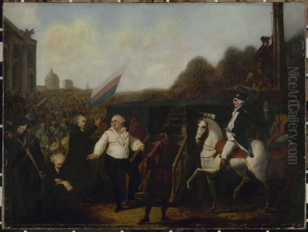 Louis XVI and Abbot Edgeworth de Firmont at the foot of the scaffold, January 21, 1793 Oil Painting by Charles Benazech