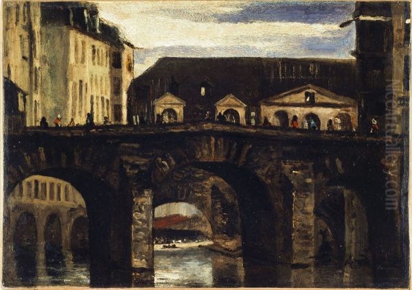 Le Petit Pont et le pont Saint-Charles Oil Painting by Louis Godefroy Jadin