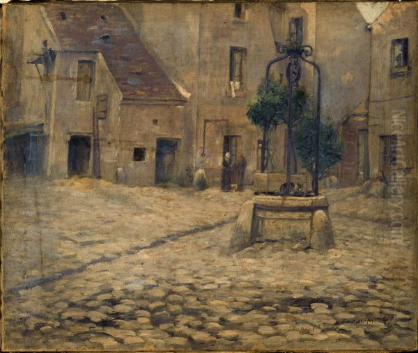 La cour de l'hotel Saint-Adrien, 264, rue Saint-Jacques Oil Painting by Fernand Maillaud