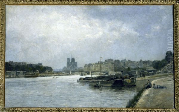 L'ile de la Cite et l'ile Saint-Louis, vues du pont d'Austerlitz Oil Painting by Stanislas Lepine