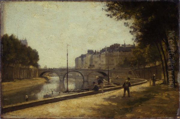 Le pont Saint-Michel Oil Painting by Stanislas Lepine