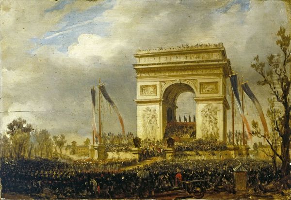 La fete de la Fraternite, le 20 avril 1848, place de l'Etoile ; distribution des drapeaux a la garde nationale Oil Painting by Hippolyte Sebron