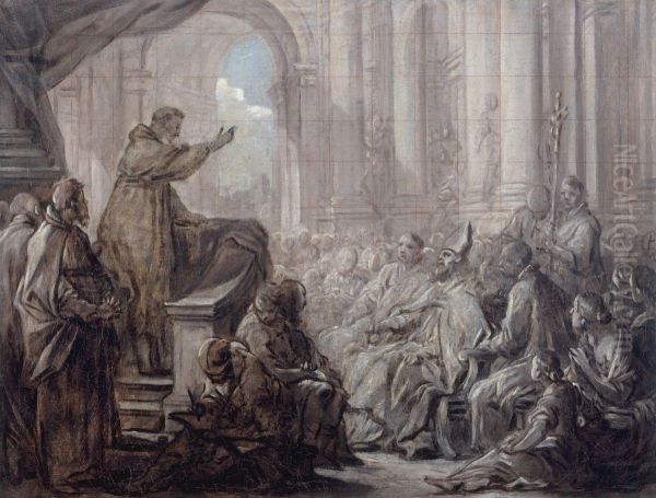 La predication de saint Augustin devant Valere Esquisse pour le tableau du choeur de l'eglise de Notre-Dame-des-Victoires Oil Painting by Charles-Andre van Loo