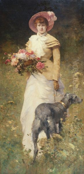 Le Matin, dit aussi Femme au chien Oil Painting by Ferdinand Heilbuth