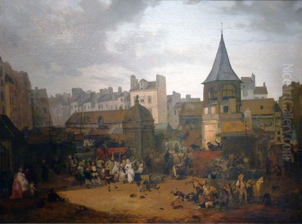 Les Halles en 1782 Oil Painting by Philibert-Louis Debucourt