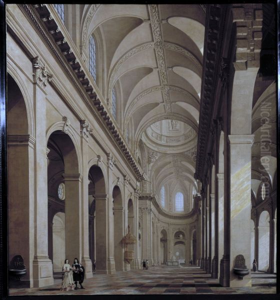 Vue idealisee de l'interieur de l'eglise Saint-Sulpice pendant sa construction Oil Painting by Daniel de Blieck