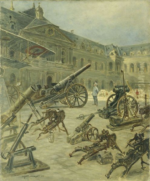 Trophees de guerre dans la cour des Invalides, en 1917 Oil Painting by Eugene Chaperon