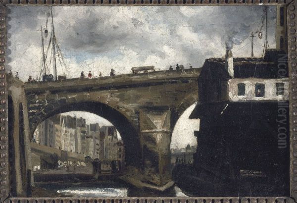 Le pont et la pompe Notre-Dame Oil Painting by Louis Godefroy Jadin