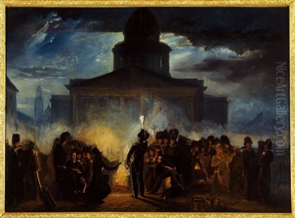 Bivouac place du Pantheon, dans la nuit du 22 au 23 decembre 1830 Oil Painting by Auguste Raffet