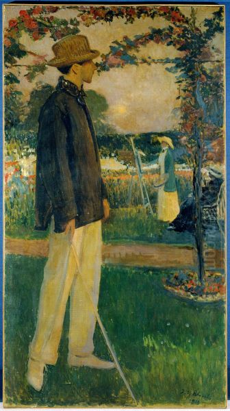 Portrait de Jean Cocteau (1889-1963), ecrivain, dans le jardin d'Offranville Oil Painting by Jacques-Emile Blanche