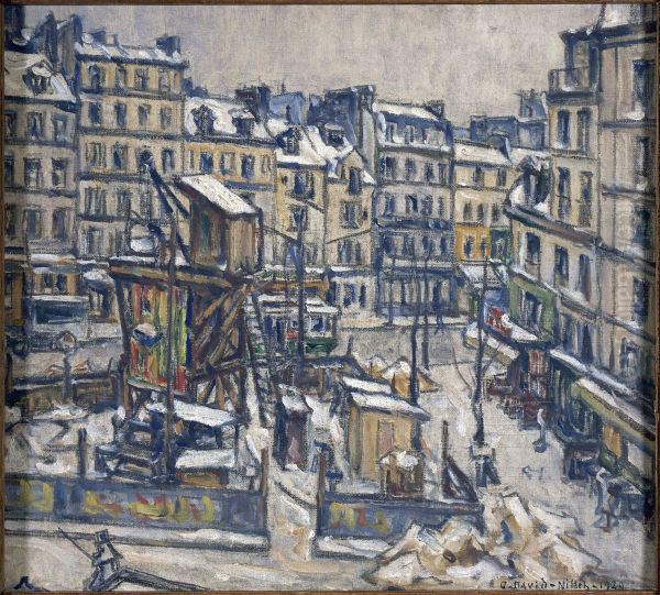 Travaux du metropolitain, a l'angle de la rue du faubourg Saint-Antoine et de la rue de Reuilly Oil Painting by Germain David-Nillet